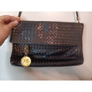 Vintage Jay Herbert Woven Black Leather Purse Long Strap, Soft
